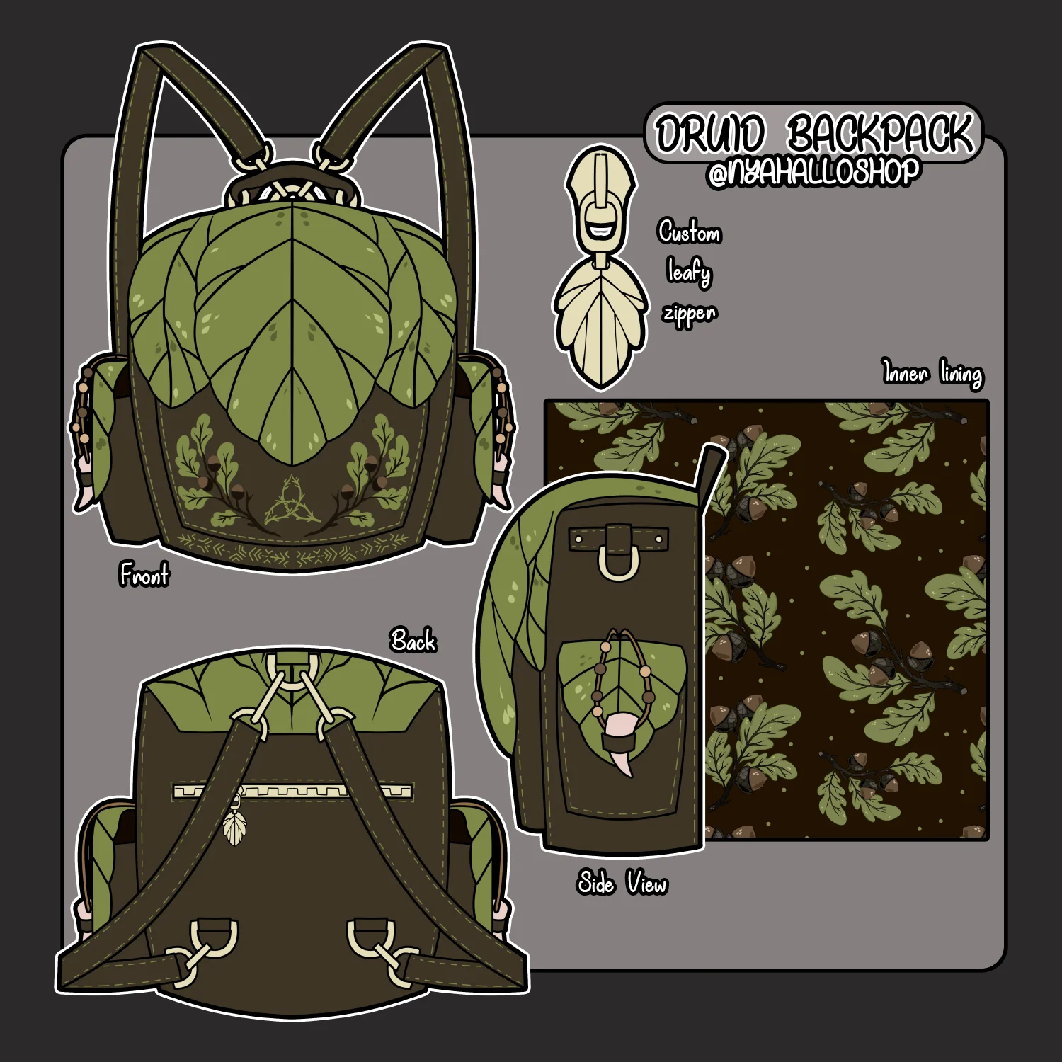Druid Backpack | Leafy Fantasy Bag with Custom Zipper and Oak Lining, SHIPS Q2 2026 - Image 14