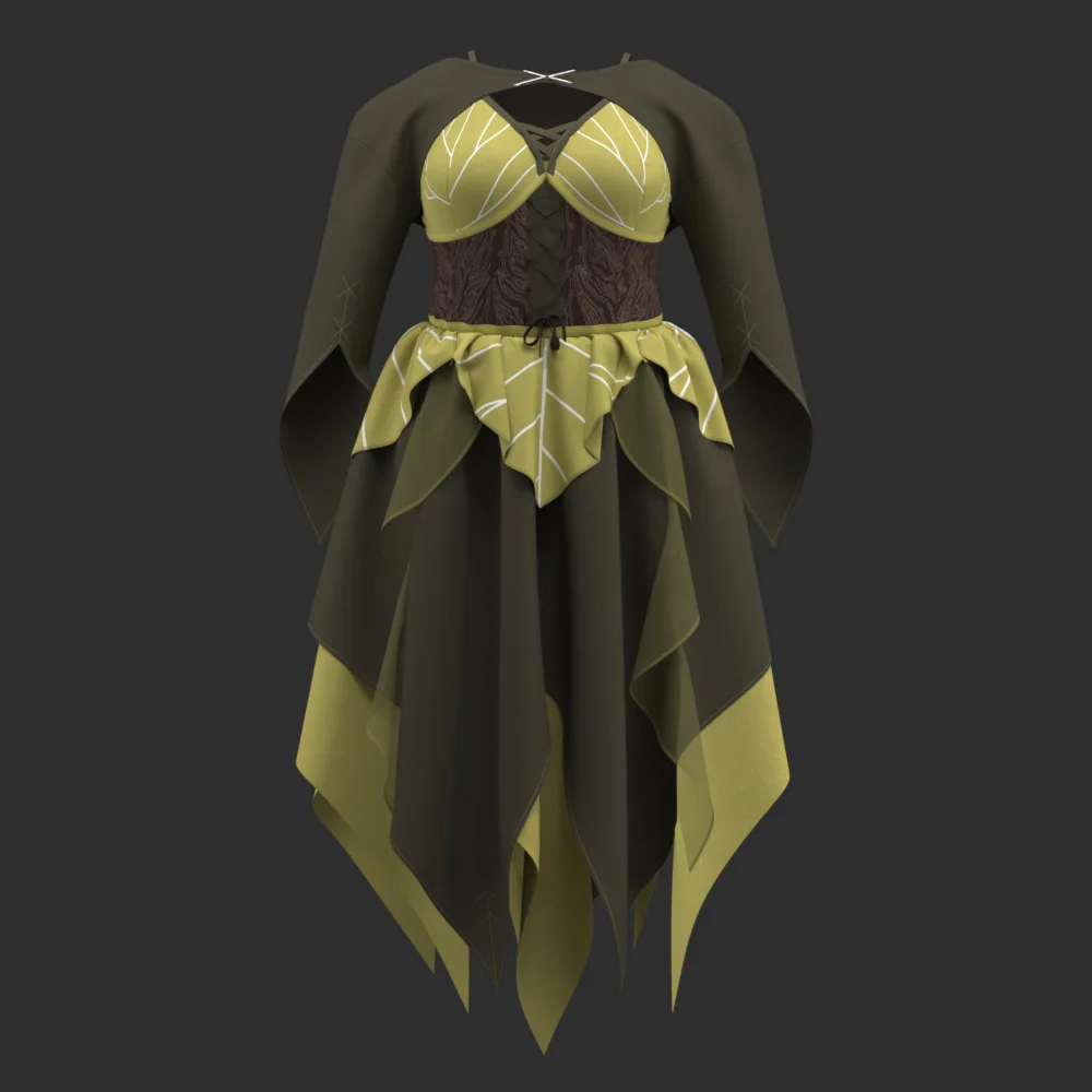 Mossy Forest Dress | Layered Woodland Fairycore Gown with Corset and Shrug [Interest Check] - Image 6