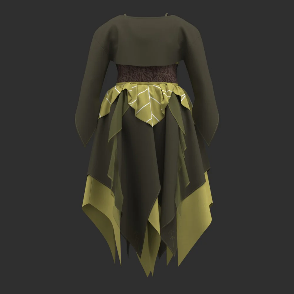 Mossy Forest Dress | Layered Woodland Fairycore Gown with Corset and Shrug [Interest Check] - Image 7