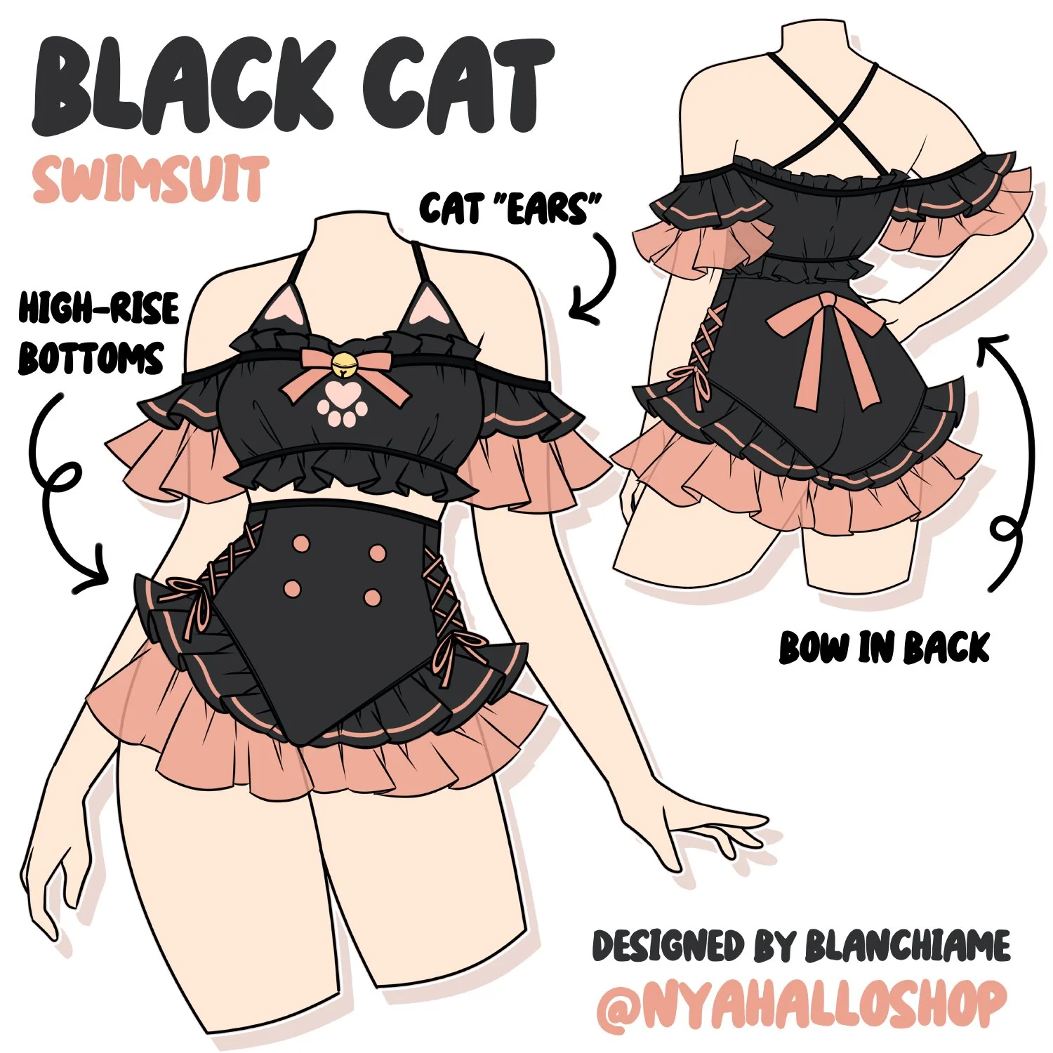 Black Cat Two-Piece Swimsuit - Image 7