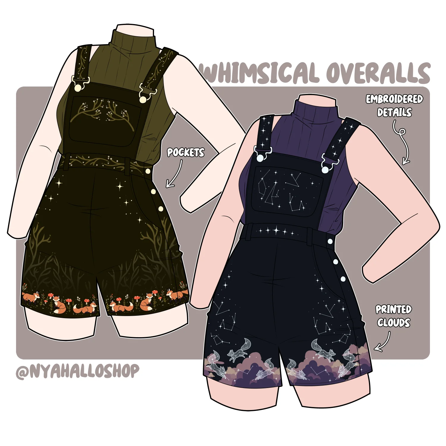 Astral Dream Fox Overalls | 100% Cotton Overalls [Phase 2 Pre-order, ETA Q2 2026] - Image 7